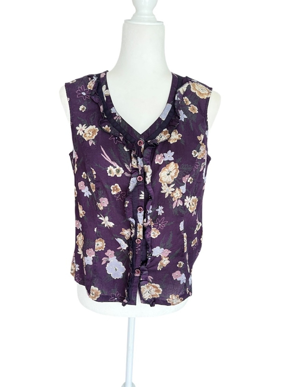 Vintage Cotton Floral Tank Button-Front Medium